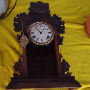 Antique October Moon CHERRY Wood Wall Clock with Gold  Pendulum & Accents